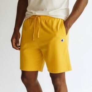 NWT Champion Shorts Men XL Yellow Powerblend Fleece Raw Hem Drawstring Athletic‎